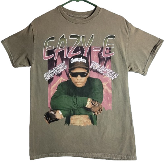 Easy E Tee Shirt Graphic Crew Neck Short Sleeve Express Yourself Brown Size M - Picture 1 of 7